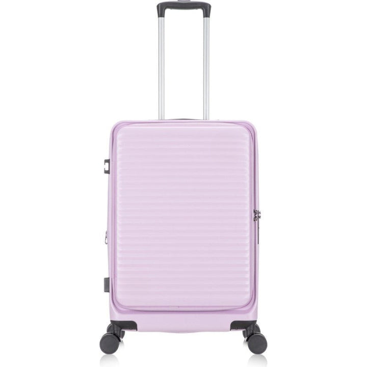 Impact-resistant hardshell checked baggage, expandable, with a convenient laptop compartment for vacations.