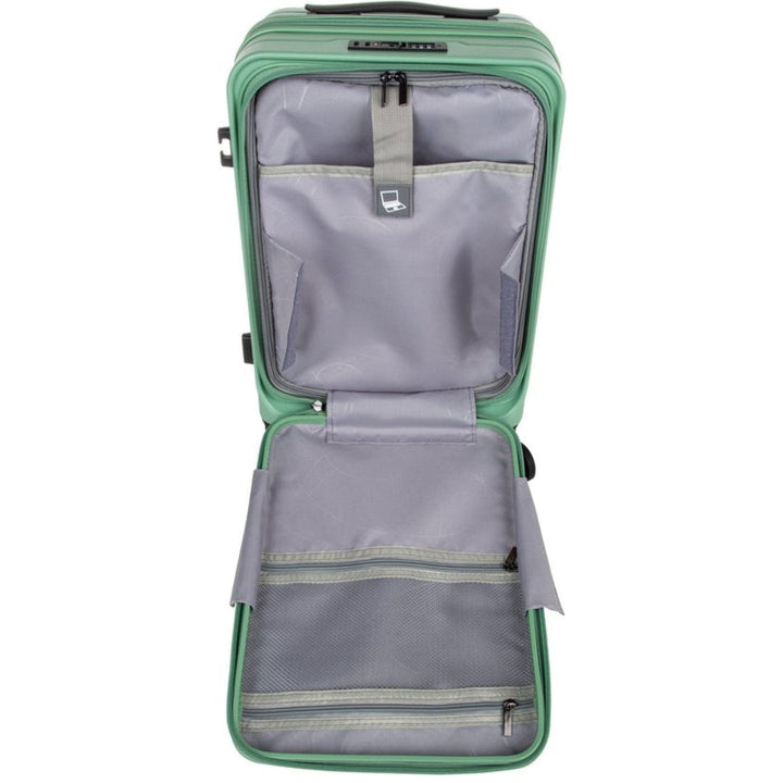 Business hardshell carry-on with quick-access laptop pocket, TSA lock & 360° spinner wheels.