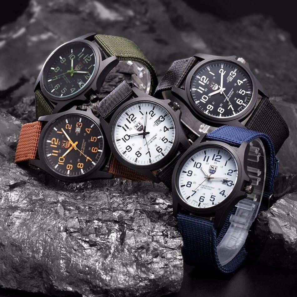 Men's adventure watch, waterproof and shock resistant, on a wrist, ready for hiking & outdoor activities.