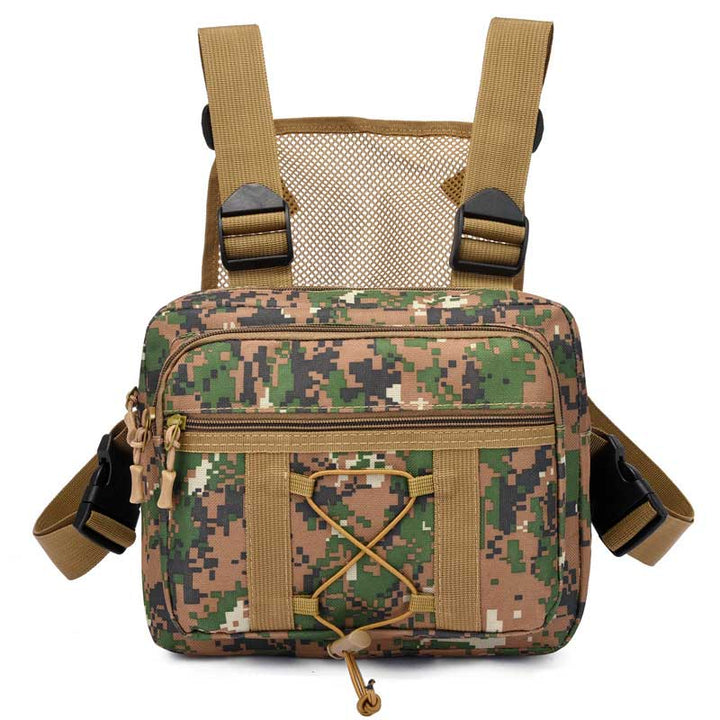 Practical utility chest rig bag, water-resistant, durable design for tactical and outdoor adventures.