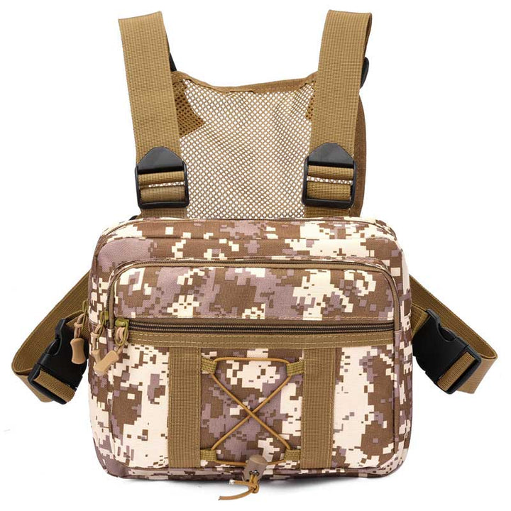 Unisex water-resistant tactical chest rig, perfect for hiking, travel, and outdoor gear storage.