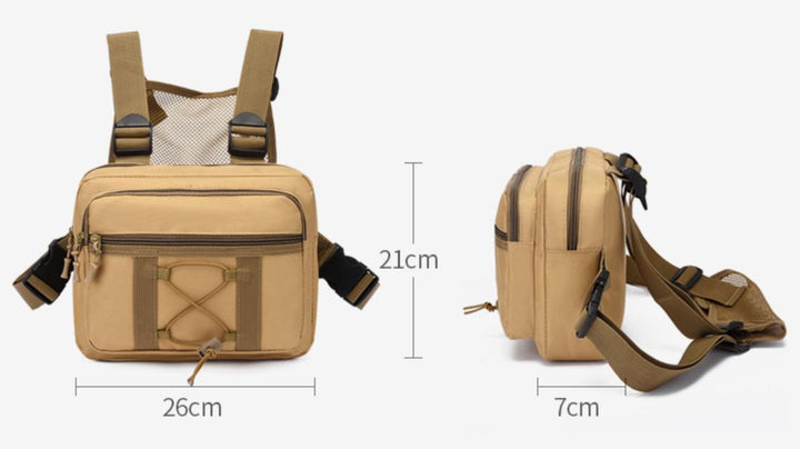 Multi-pocket tactical chest rig bag, durable and water-resistant, ideal for adventure & utility.