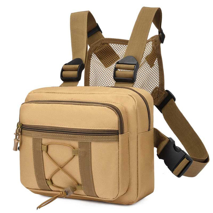 Adjustable unisex tactical chest rig, water-resistant & durable outdoor gear for active use.