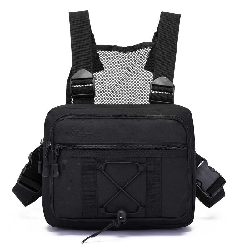 Adventure-ready tactical chest rig, water-resistant, keeps gear safe during outdoor activities.
