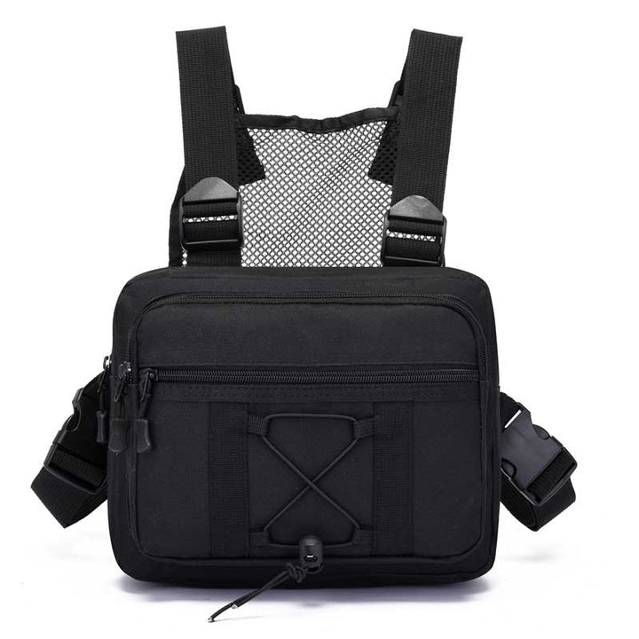 Adventure-ready tactical chest rig, water-resistant, keeps gear safe during outdoor activities.
