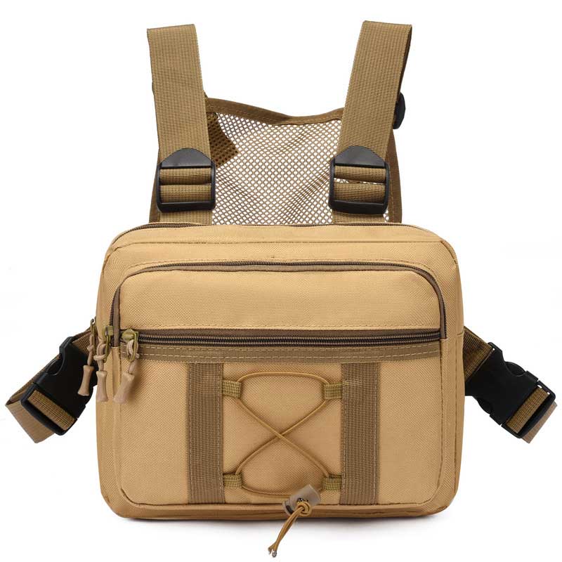 Stylish unisex tactical chest rig, water-resistant, multi-pocket design for outdoor travel.