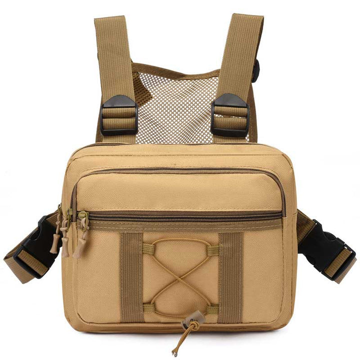 Stylish unisex tactical chest rig, water-resistant, multi-pocket design for outdoor travel.