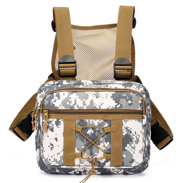 Water-resistant tactical chest rig bag, durable multi-pocket outdoor gear for unisex use.