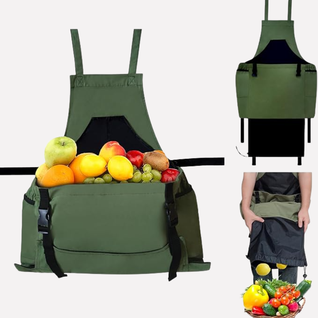 Durable unisex green canvas gardening apron with multiple tool pockets for organized yard work and planting.