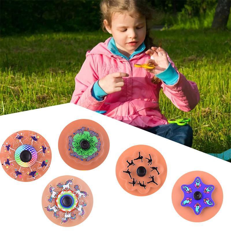 Dynamic Animated Fidget Spinner Toy on a desk, ready for use as a calming sensory toy and stress reliever.