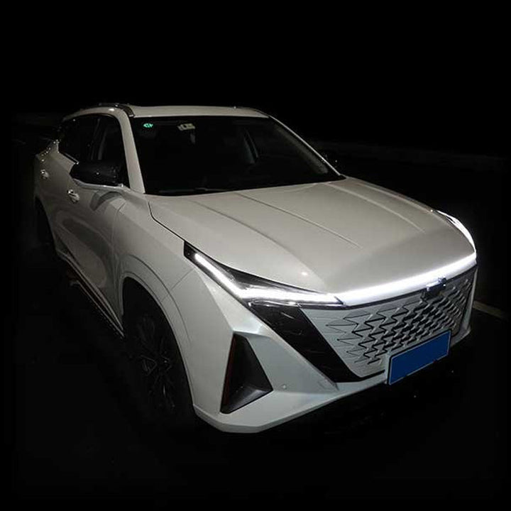 Flexible and waterproof dynamic LED light strip for car hoods, a modern car accessory