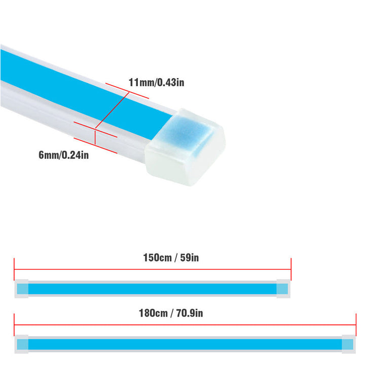 Head-on view of dynamic car hood LED strip light illuminated, showcasing bright automotive lighting