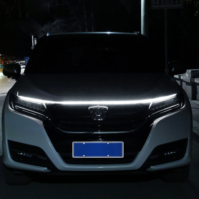 Automotive LED strip light for car hood, providing bright, dynamic exterior vehicle lighting
