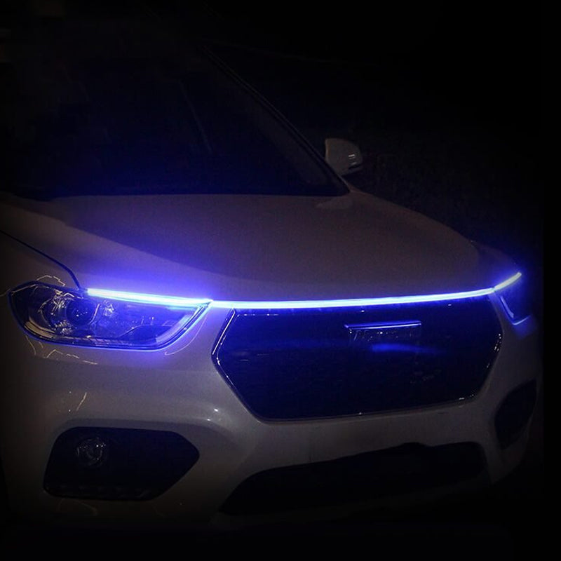 Car hood LED strip light, featuring dynamic amber turn signals for improved road safety