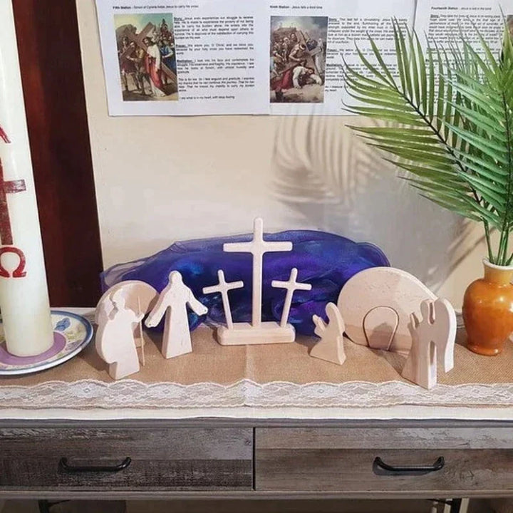Wooden Easter Resurrection Scene, intricate religious decoration for Christian homes, a festival accent.