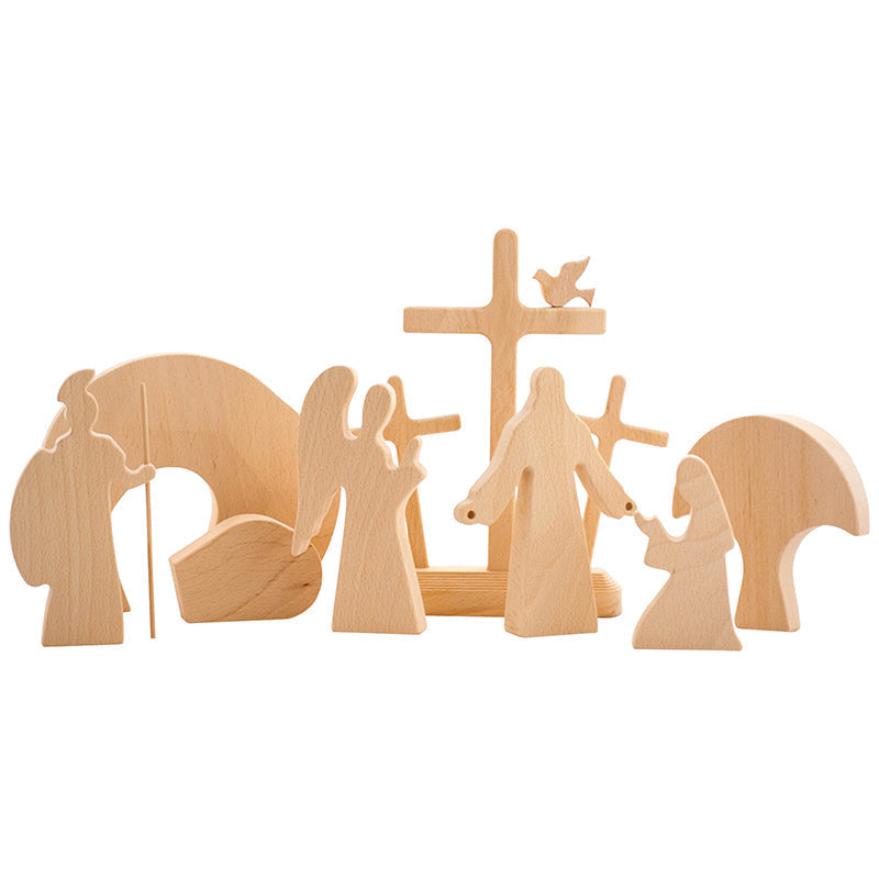 Christian Resurrection Scene, wooden sculpture, meaningful religious Easter decoration for homes.
