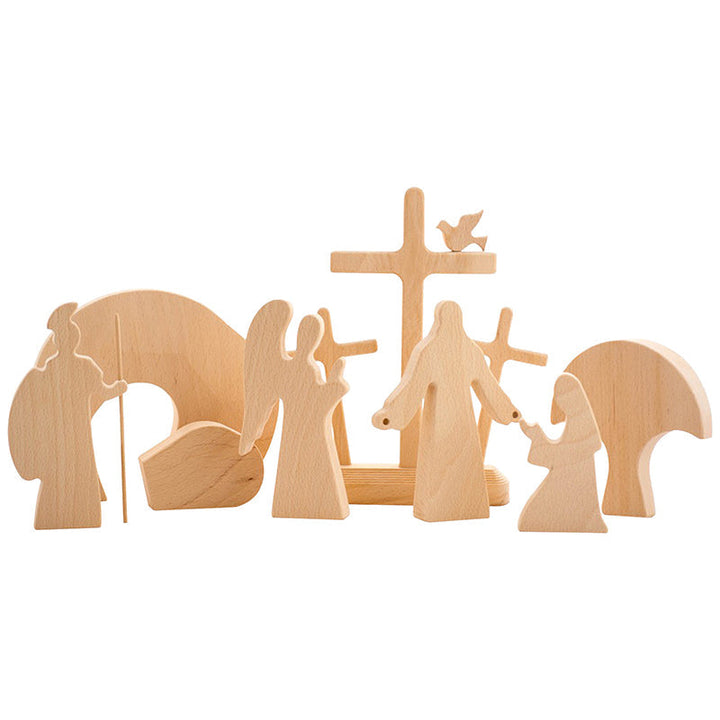 Christian Resurrection Scene, wooden sculpture, meaningful religious Easter decoration for homes.