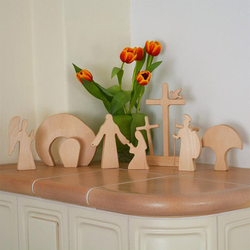 Wooden Easter Resurrection Scene, religious home decor, celebrating the Christian festival spirit.