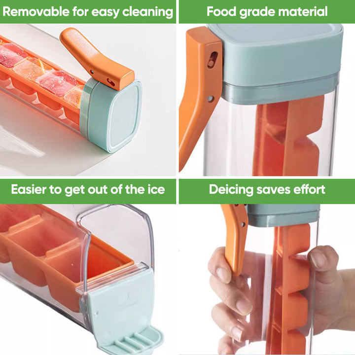 Close-up of easy-release ice cubes in a tray, pearly white and ready for drinks