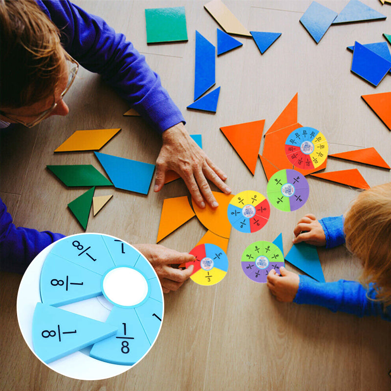 Educational fraction learning kit for kids with colorful fraction circles, perfect for math at home or classroom.