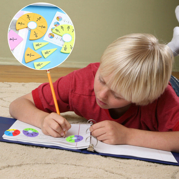 Kids' fraction learning kit featuring magnetic fraction tiles for hands-on, interactive math education.