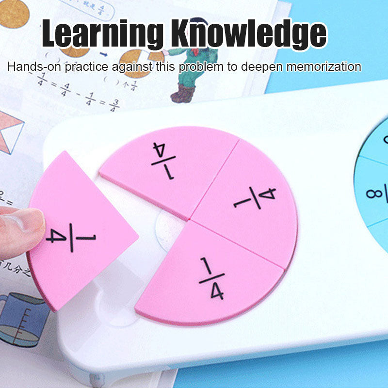 Brightly colored fraction circles and squares in an educational kit designed for homework and classroom fun.