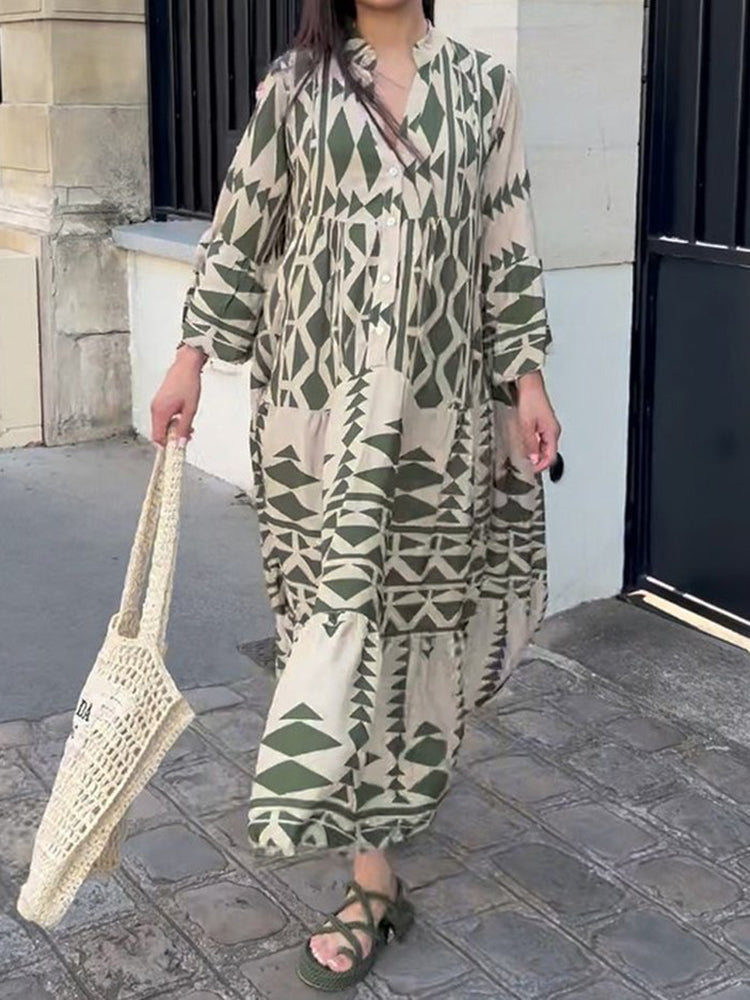 Vibrant Women's Flowy Maxi Dress, ideal for beachwear, summer vacations & everyday casual style. Loose long fit.