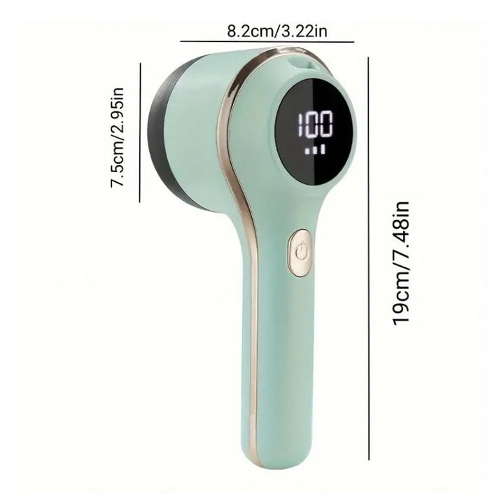 Electric Clothes Lint Remover Fabric Shaver on a wooden surface, highlighting its modern aesthetics