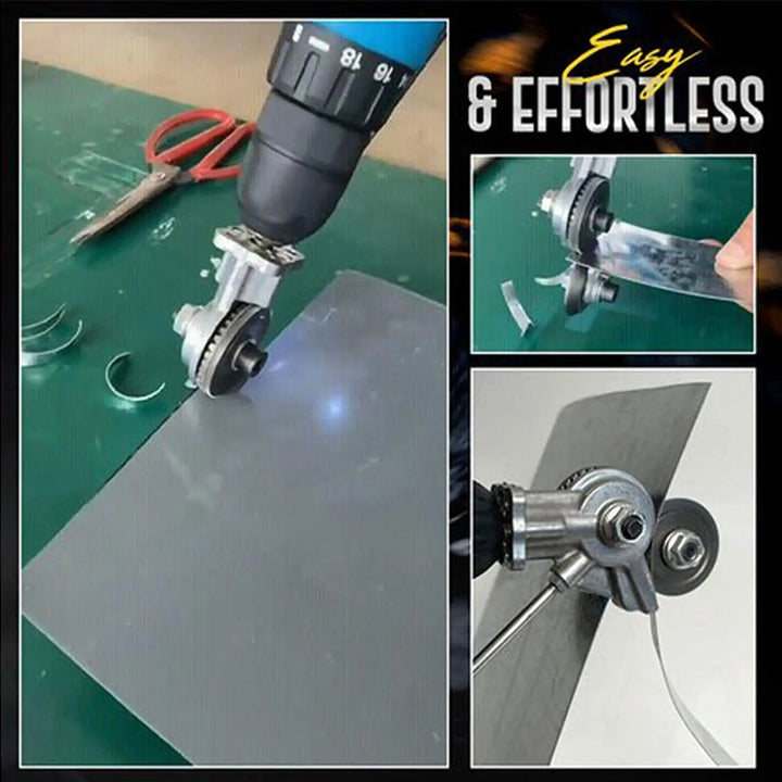 Drill attachment for metal cutting, precise power tool for sheet metal, ideal for DIY and automotive.