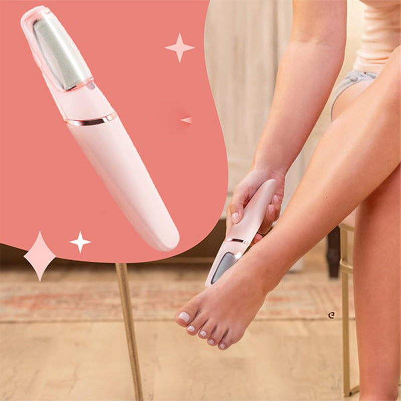 Close-up of electric foot smoothing callus remover head, showing abrasive surface for exfoliation