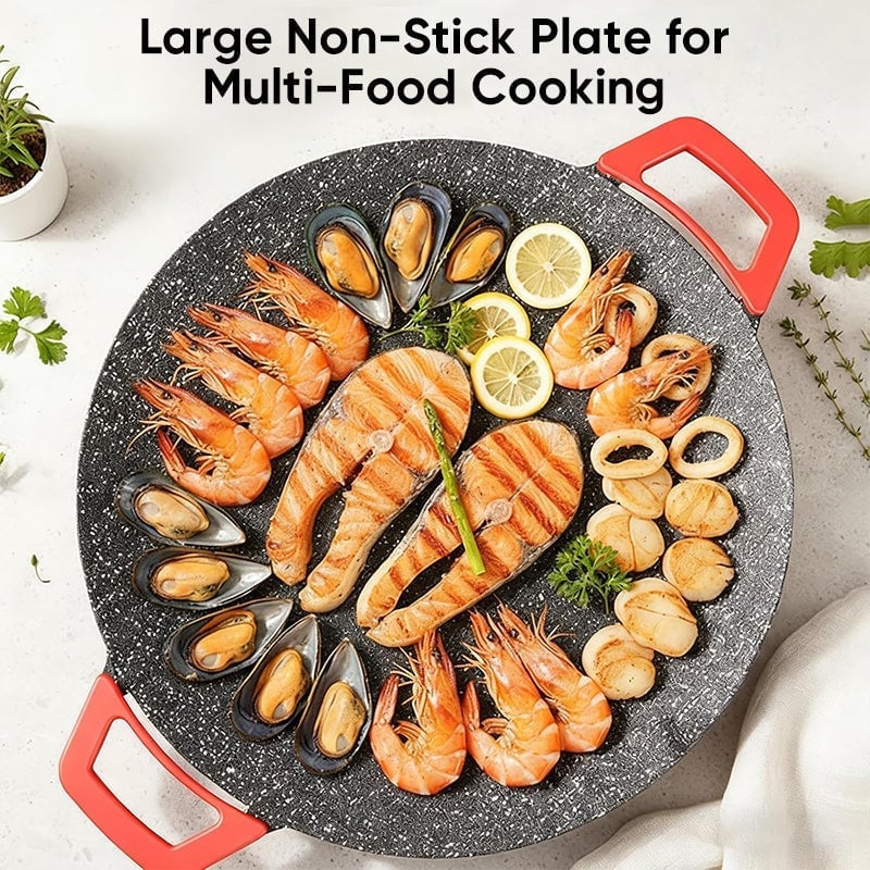 Non-stick electric grill with adjustable temperature, perfect for indoor BBQ and kitchen use.