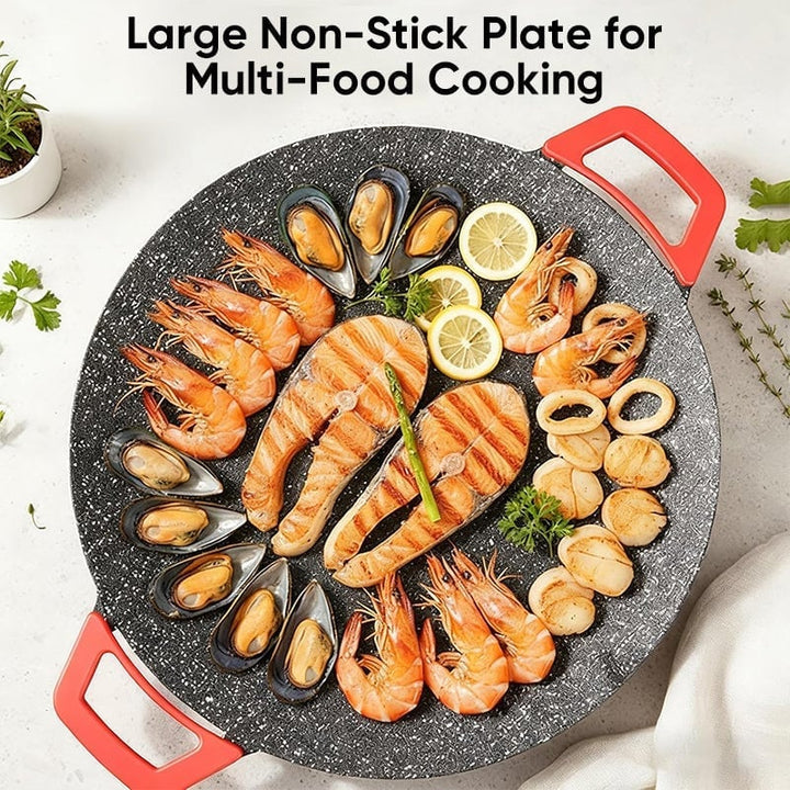 Non-stick electric grill with adjustable temperature, perfect for indoor BBQ and kitchen use.