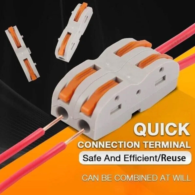 Electrical wire connector block, 2-port, for fast and secure wiring connections in home improvement projects