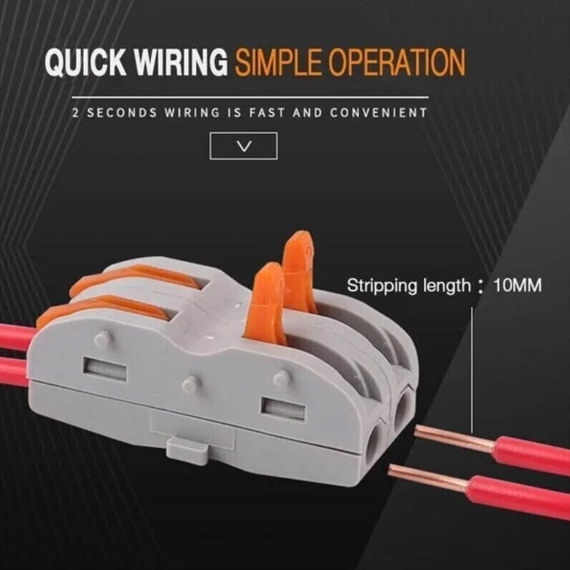 Close-up of a reusable electrical terminal block, ensuring secure wire connections without tools