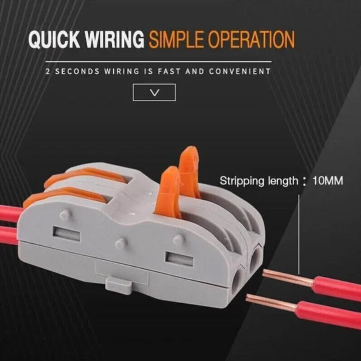 Close-up of a reusable electrical terminal block, ensuring secure wire connections without tools