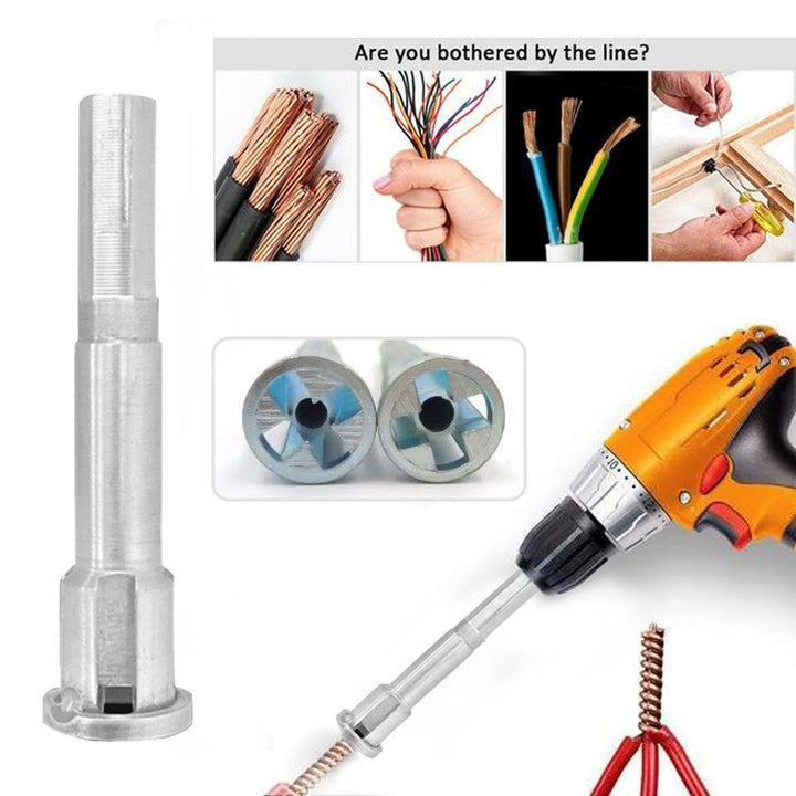 Close-up of wire stripping & twisting tool, showing precise stripping mechanism for electrical cables