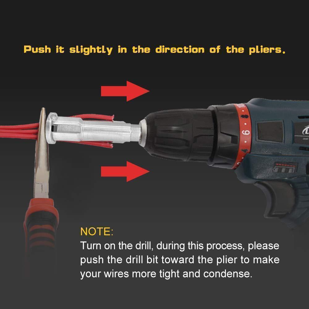 Detailed view of electrician's tool, highlighting features for efficient wire preparation and twisting