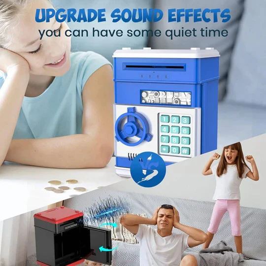 Toddler & school-age kids' electronic savings bank, an ATM toy with code lock for teaching money skills.