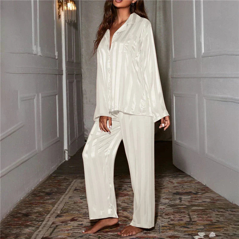 Silky-soft women's sleepwear set, designed for luxurious comfort and elegant style at home.