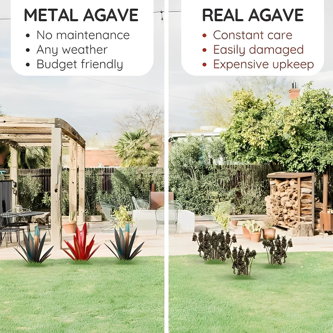 Stunning large metal agave sculpture, a bold statement piece for elegant garden & patio decor.