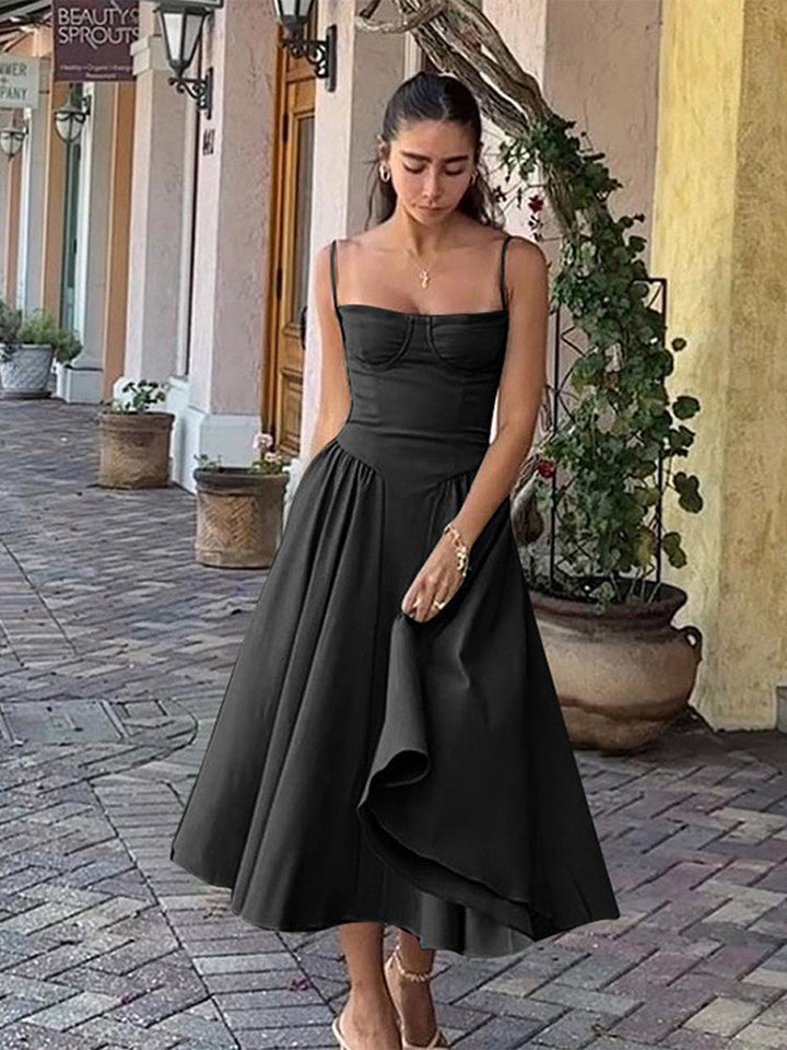 Elegant Amara women's midi evening dress with pleated hem, perfect for special occasions.