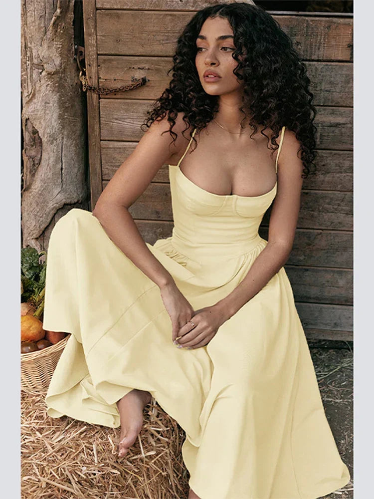 Backless midi evening dress for women, a luxurious pleated design perfect for formal parties.