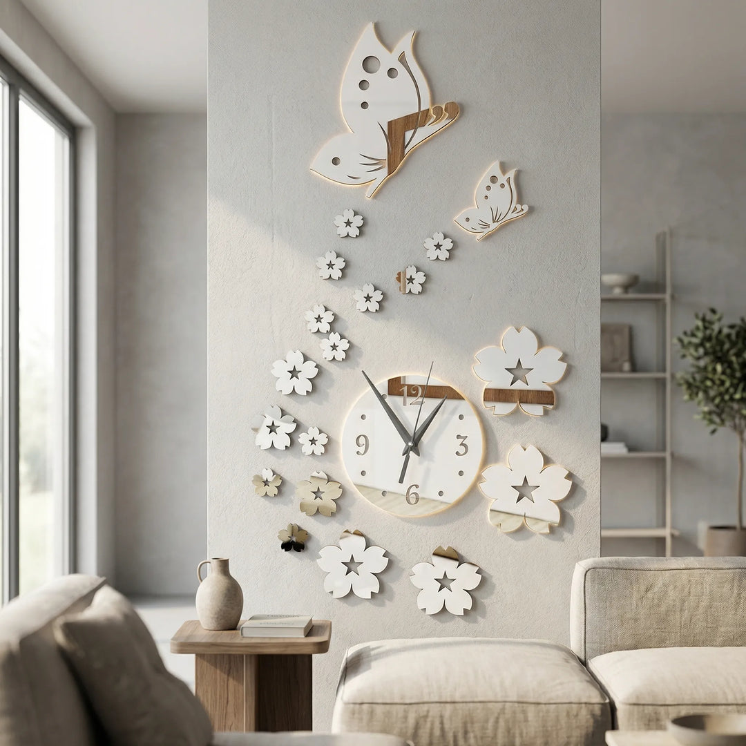Elegant black butterfly wall clock, perfect for modern home decor. Nature-inspired quartz design.