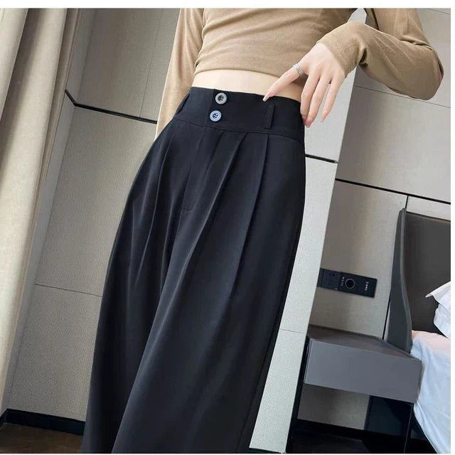Elegant black high waist palazzo trousers for women, featuring a wide leg design, perfect for comfort, office, or casual wear.