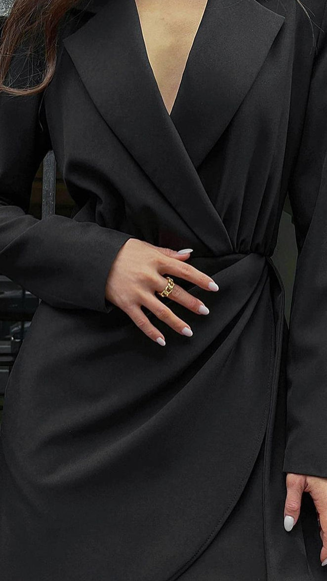 Women's black long sleeve mini dress featuring a stylish design, ideal for versatile elegant looks.