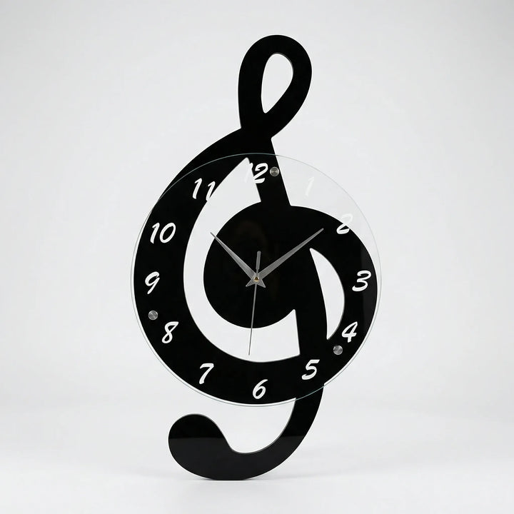 Stylish treble clef analog wall clock. A unique musical decor piece and perfect gift for music enthusiasts.