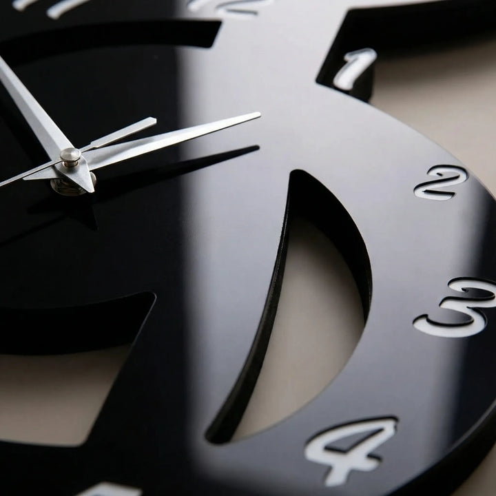 Distinctive treble clef wall clock in black, a statement piece for musical home decor and a unique gift.