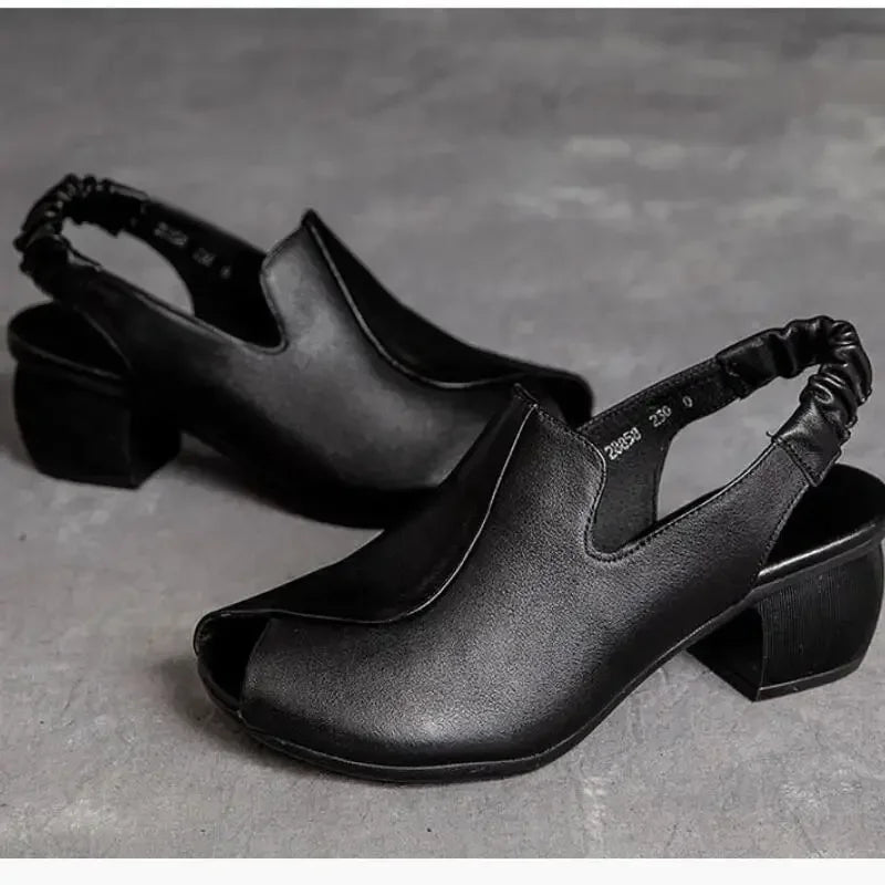 Chic black peep-toe slingback heels, women's comfortable footwear for elegant events