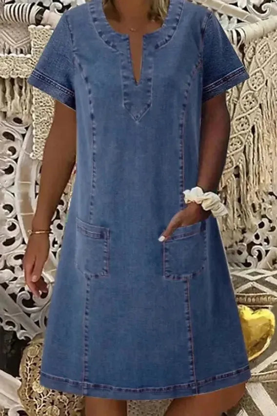 Elegant classic blue midi dress for women, offering versatile style for formal and casual wear.