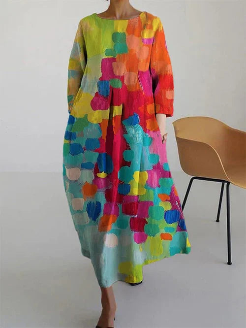 Vibrant women's long sleeve maxi dress, comfortable and stylish with an elegant casual look for everyday wear.
